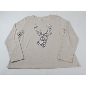 Sonoma Long Sleeve Top Womens XL Oatmeal Reindeer Snowflake Graphic Holiday Tee